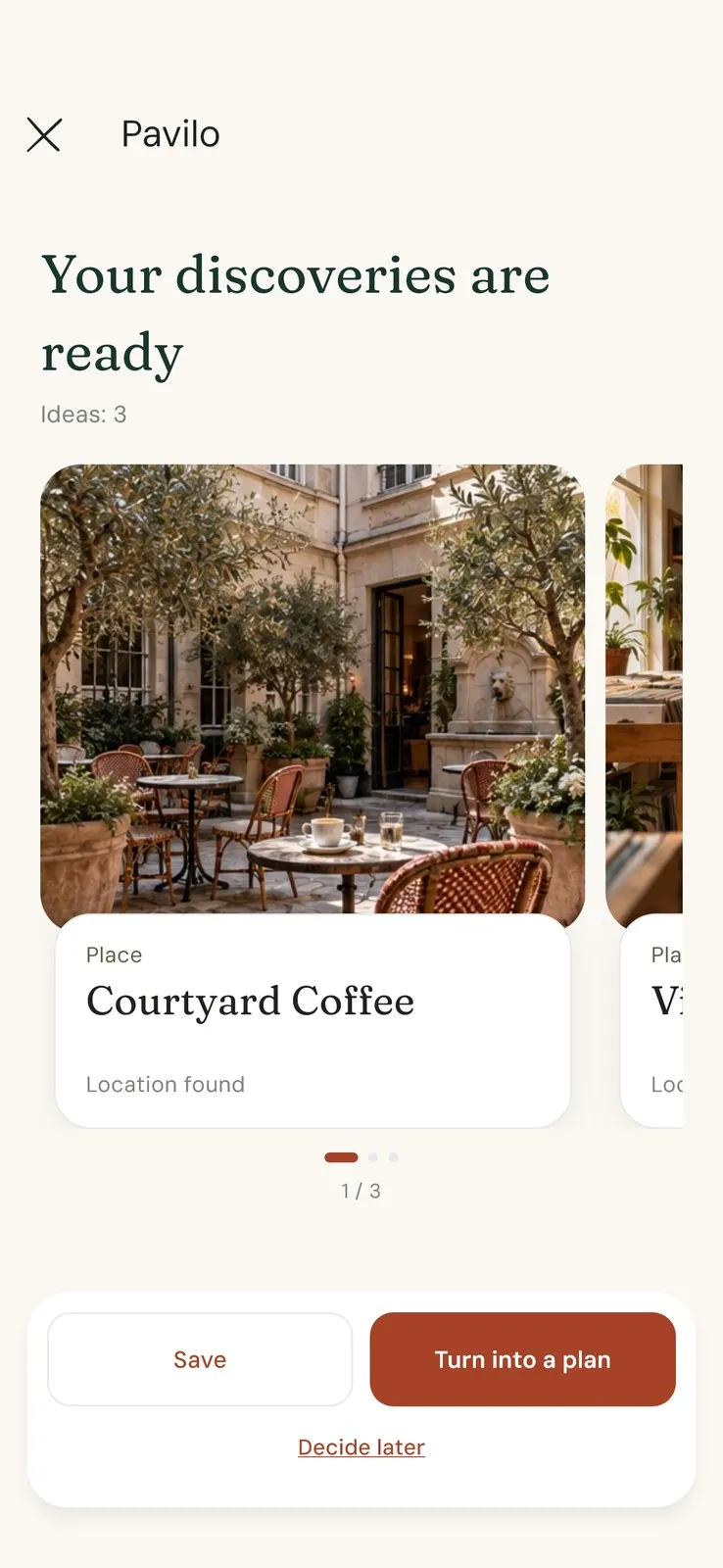 Pavilo turning a shared post into place cards
