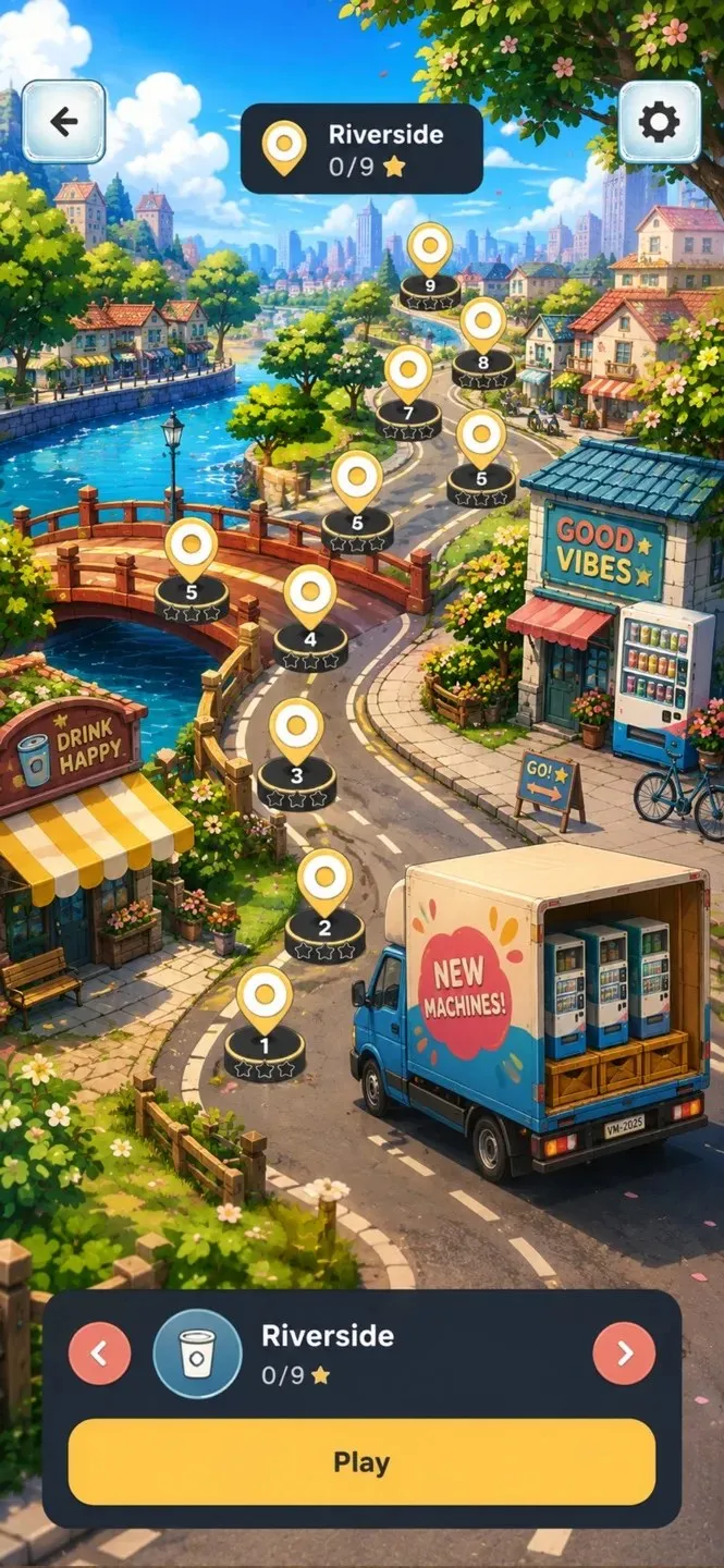 VendiMachi map of the Riverside neighborhood with a delivery truck