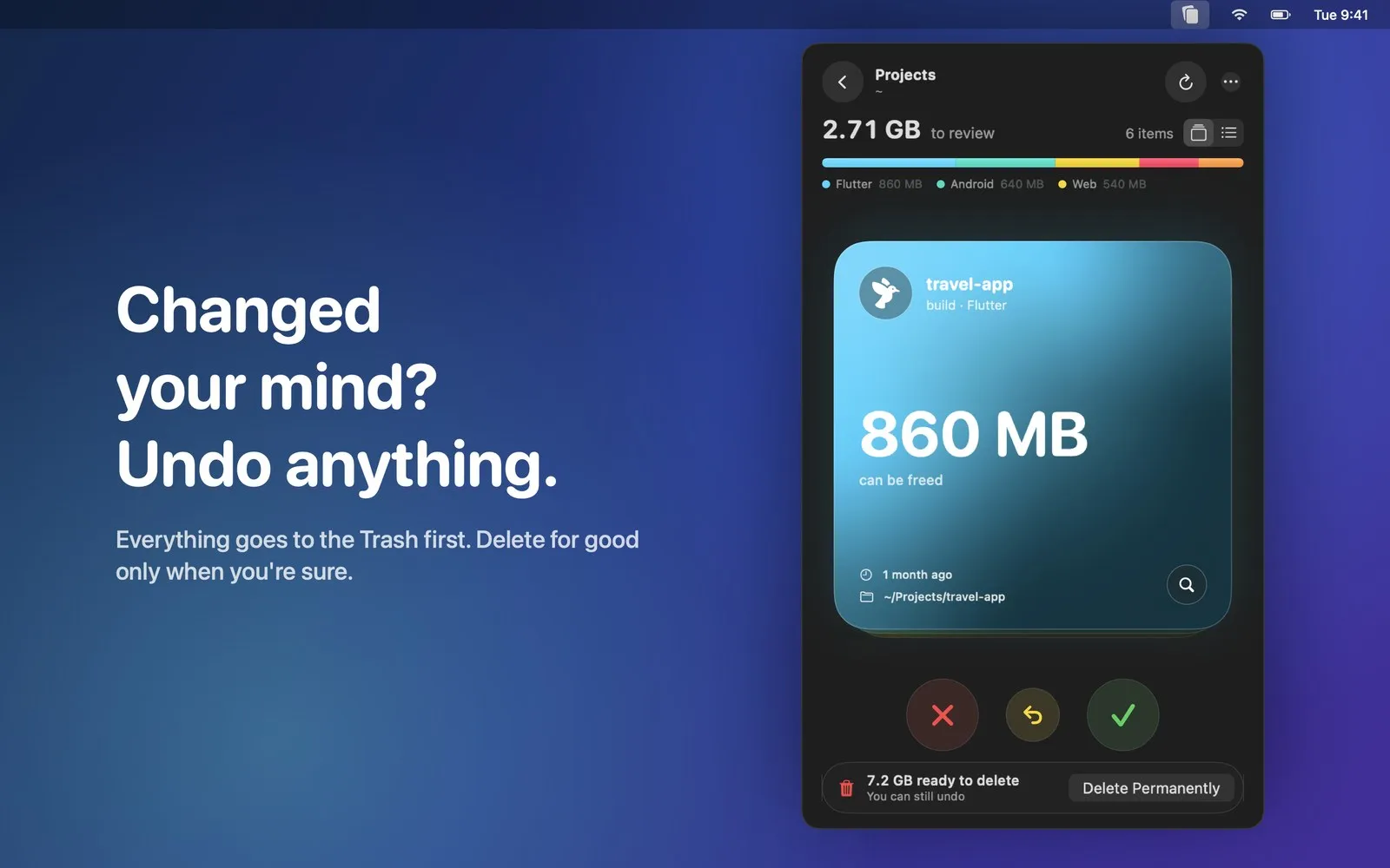 Swipeclean undo: “Changed your mind? Undo anything.”